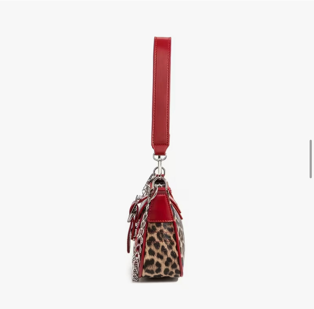 Red Y2K leopard shoulder bag