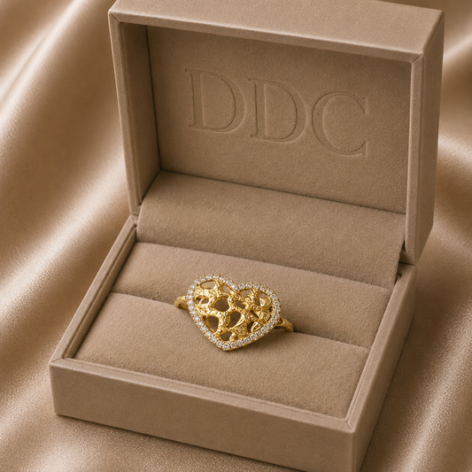 Heart Nugget Ring with Diamond Outline