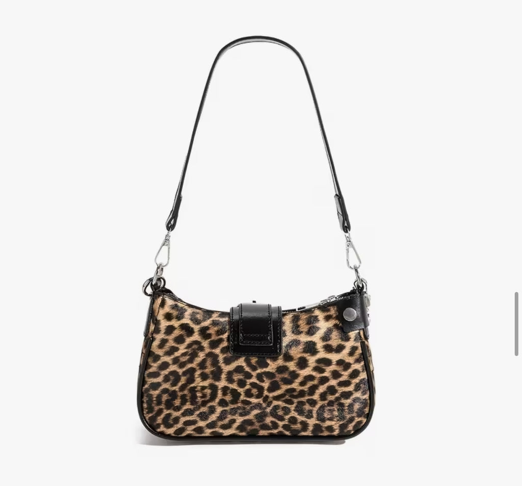 Black Y2K leopard shoulder bag